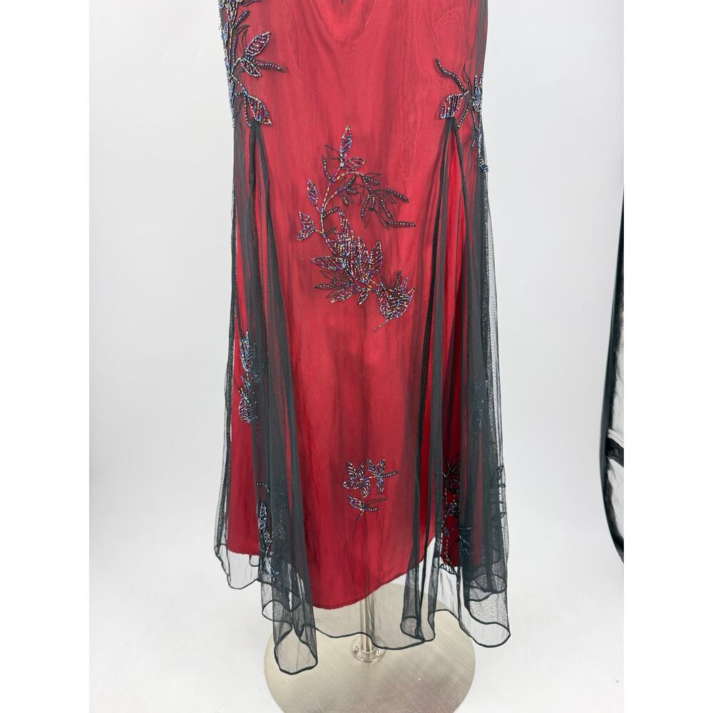 Vintage Cache Strapless Beaded Burgundy Black Evening Gown Mesh Dress Whimsygoth - Picture 6 of 16